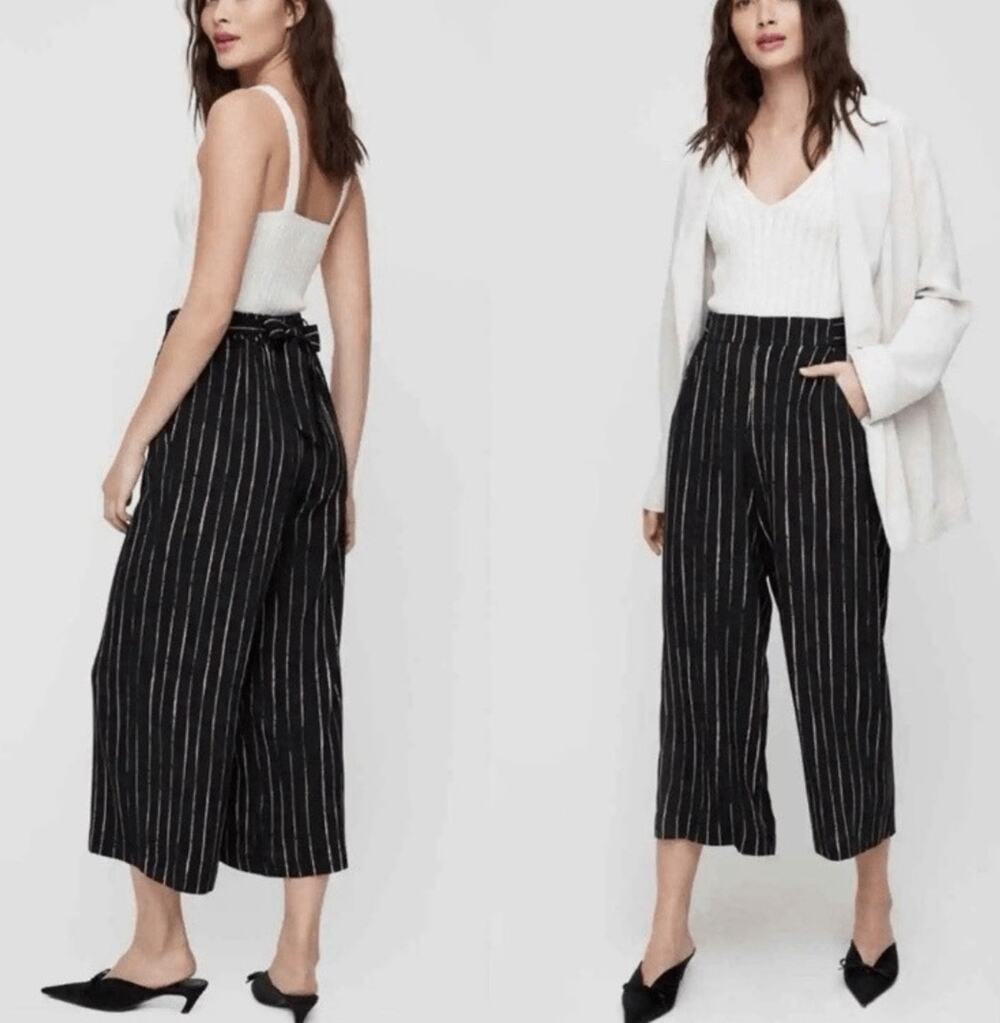 Aritzia Wilfred Faun Black Stripe Y2K Viscose Wide Leg Crop Pants M A004161